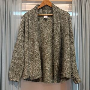 CAbi Heathered Green marled multi-colored yarn Open-Front Cardigan